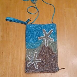 Bamboo Trading Company Beaded Starfish Crossbody Clutch - Turquoise & Brown